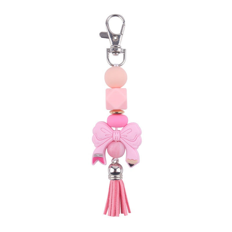 Wholesale Bow Silicone PU Short Tassel Keychain