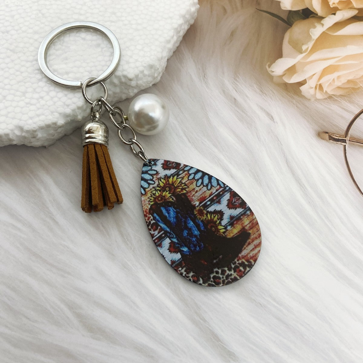 Wholesale Western Style Printed Acrylic Keychains