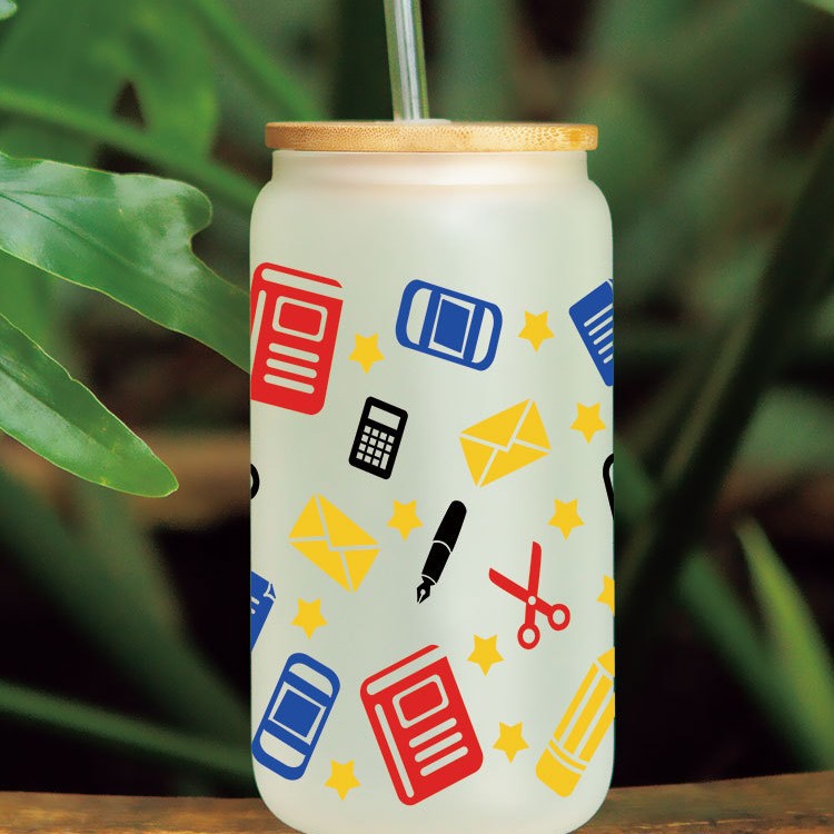 Wholesale Colorful Teacher's Day Stationery School Bus Series 16oz Cup UV DTF Wraps