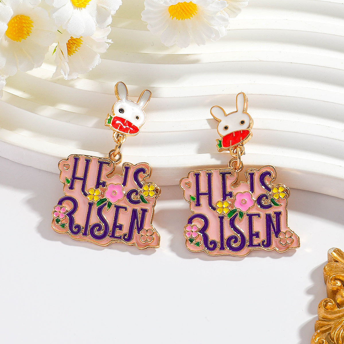 Wholesale Easter Tassel Oil Dripping Rabbit Letter Earrings