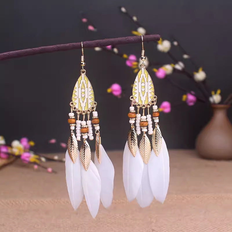 Wholesale Ethnic style super fairy high-end feather earrings