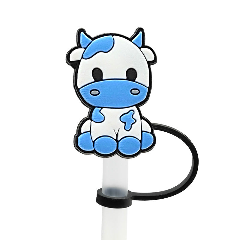 Wholesale 10PCS Cartoon Cow Milk Box Silicone Dustproof Straw Stopper