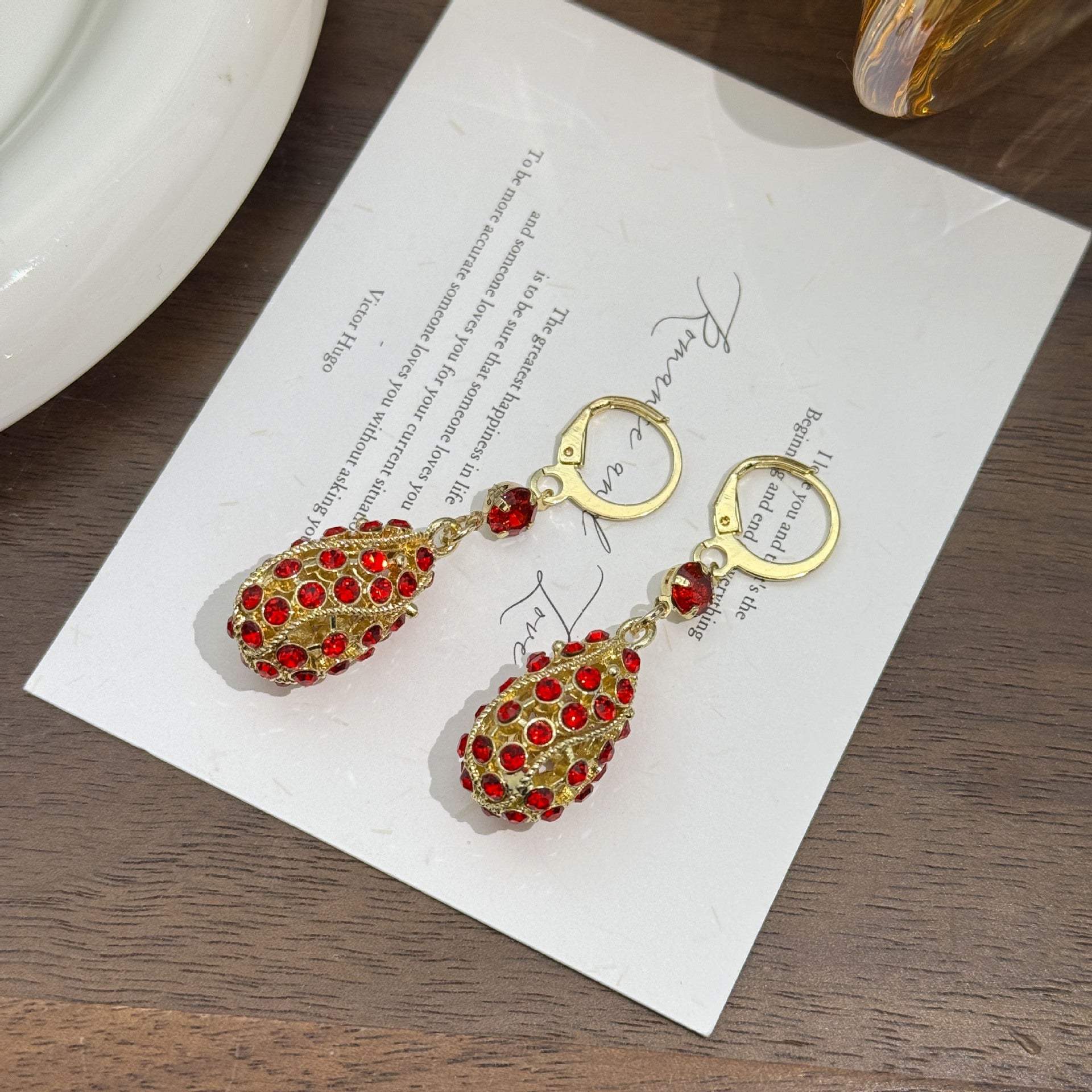 Wholesale New Chinese Style Red Heart Earrings Vintage Elegant Qipao Match Zinc Alloy Fashion Accessory