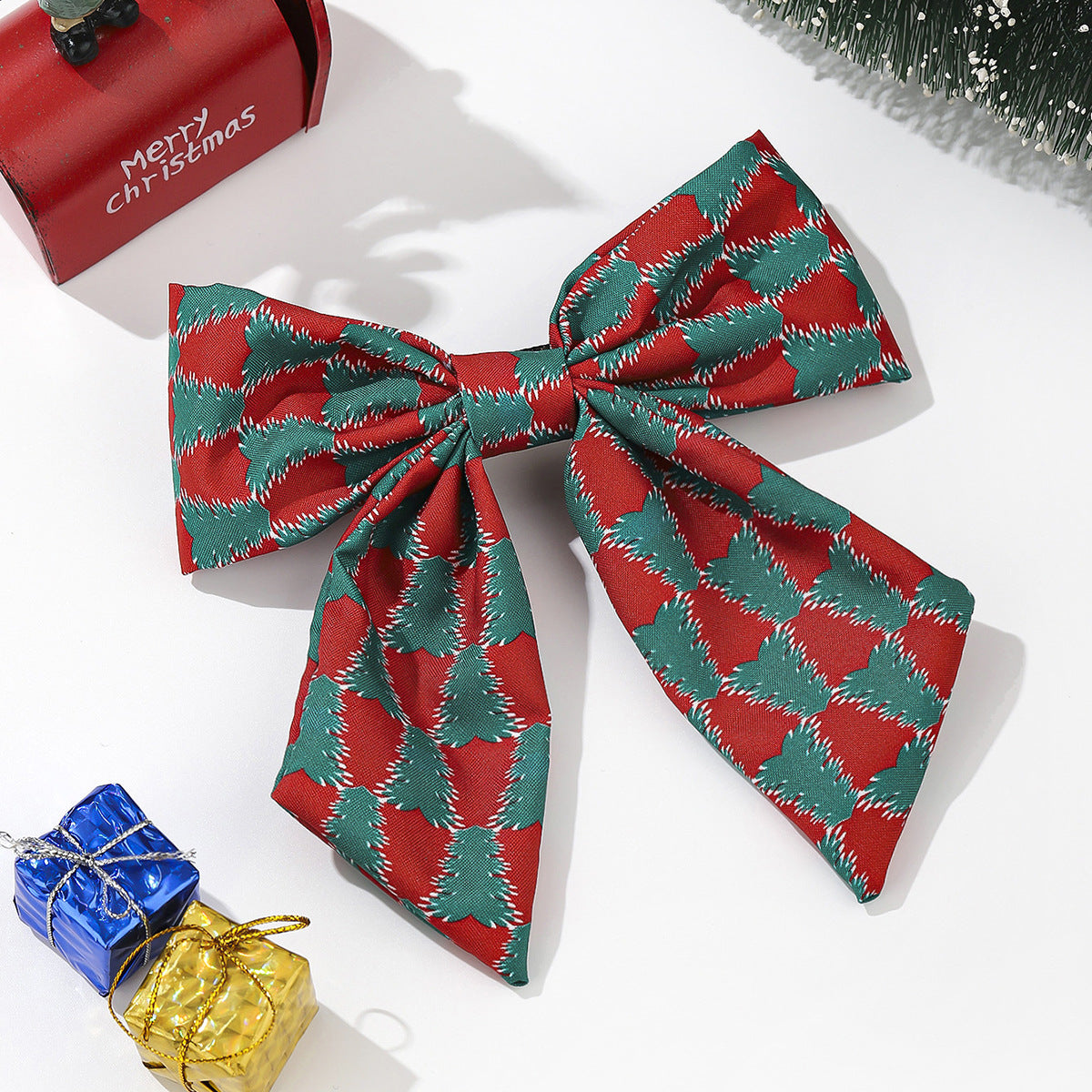 Wholesale Fabric knotted  gift pine tree snowflake striped plaid solid color knotted wide brim hairpin