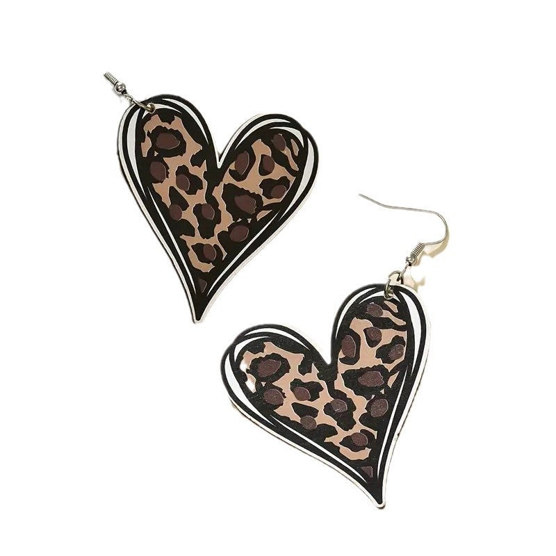 Wholesale 10pcs Mother' s Day Leopard Print Love Double-Sided Wooden Earrings