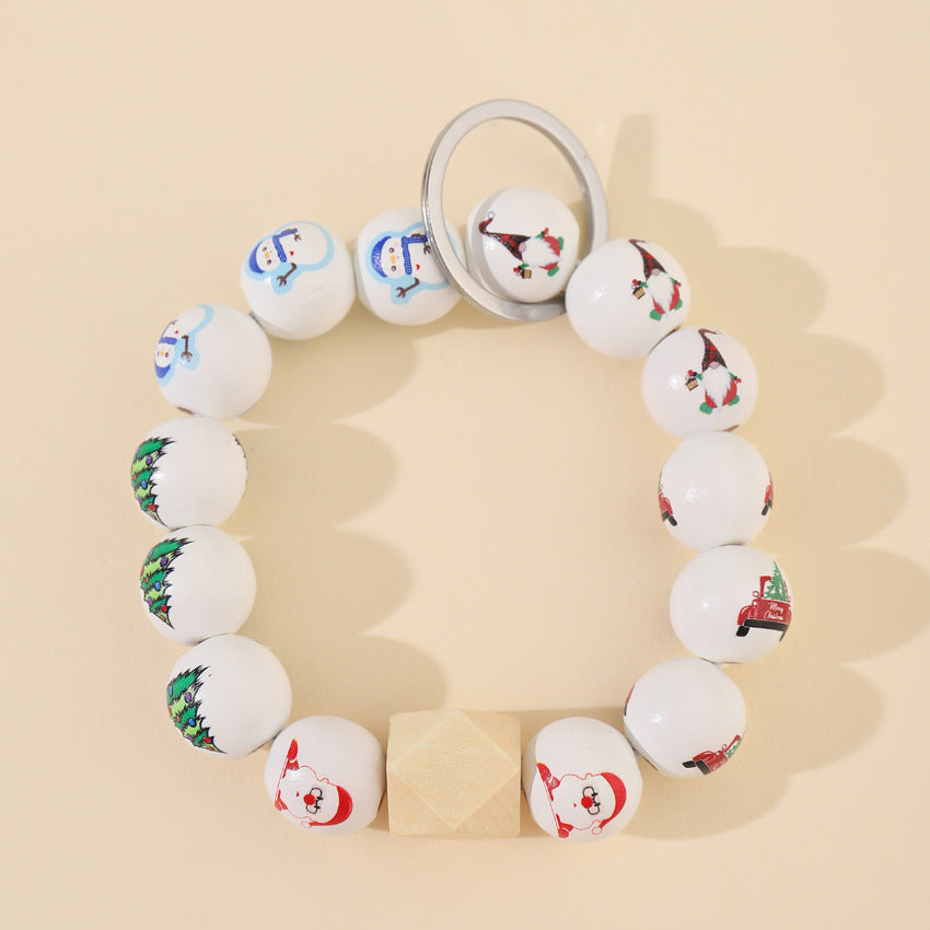 Wholesale Christmas Wooden Beaded Wrist Keychain