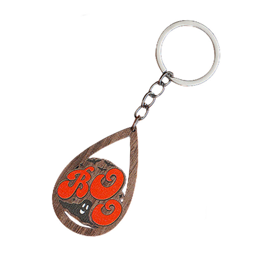 Wholesale Halloween Water Drops Pumpkin Ghost Print Wooden Keychain