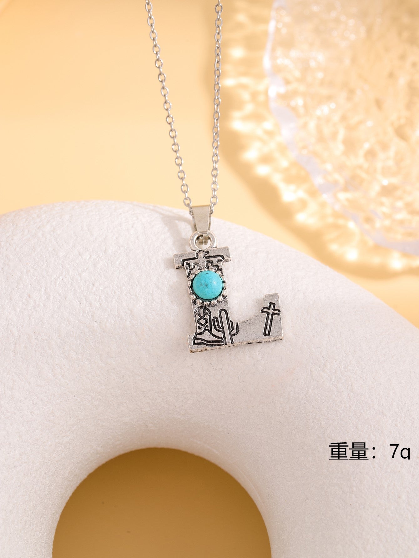 Wholesale Western stainless steel chain cactus turquoise letter necklace