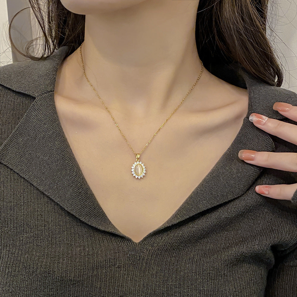 Collares colgantes de circón de circón de acero de flores ópalos al por mayor