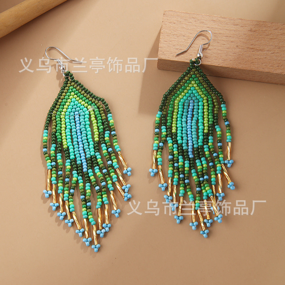 Wholesale Bohemian Retro Gradient Color Tassel Earrings