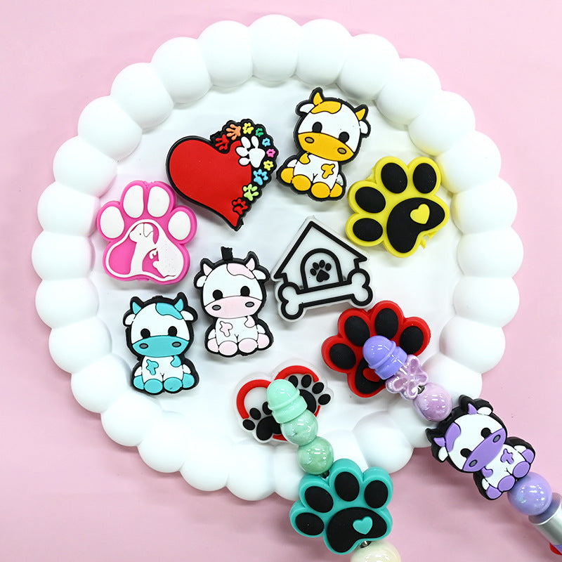 Wholesale Random 100pcs Dog Paw Series Creative Ballpoint Pen Bead Focal Beads