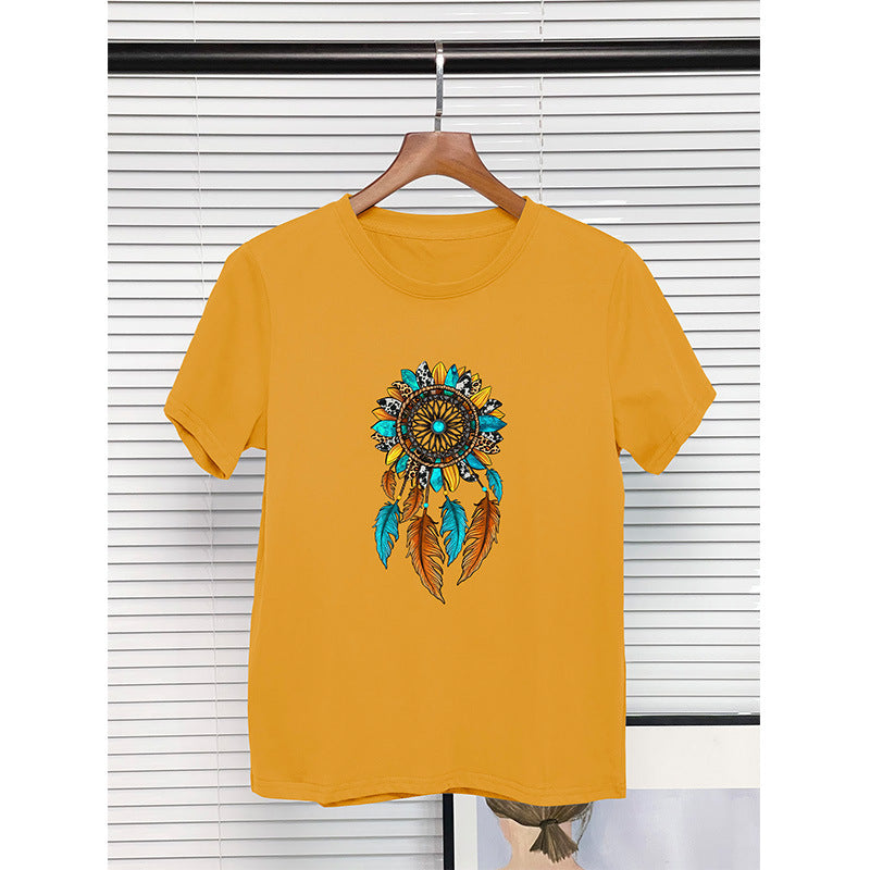 Wholesale Round Neck Pure Cotton Dream Catcher Printed Short Sleeves