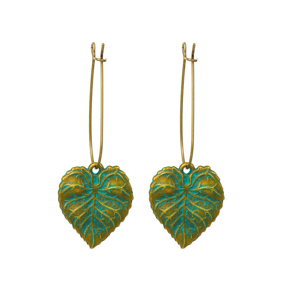 Wholesale Green Textured Leaves Reticulate Veined Leaves Alloy Earrings
