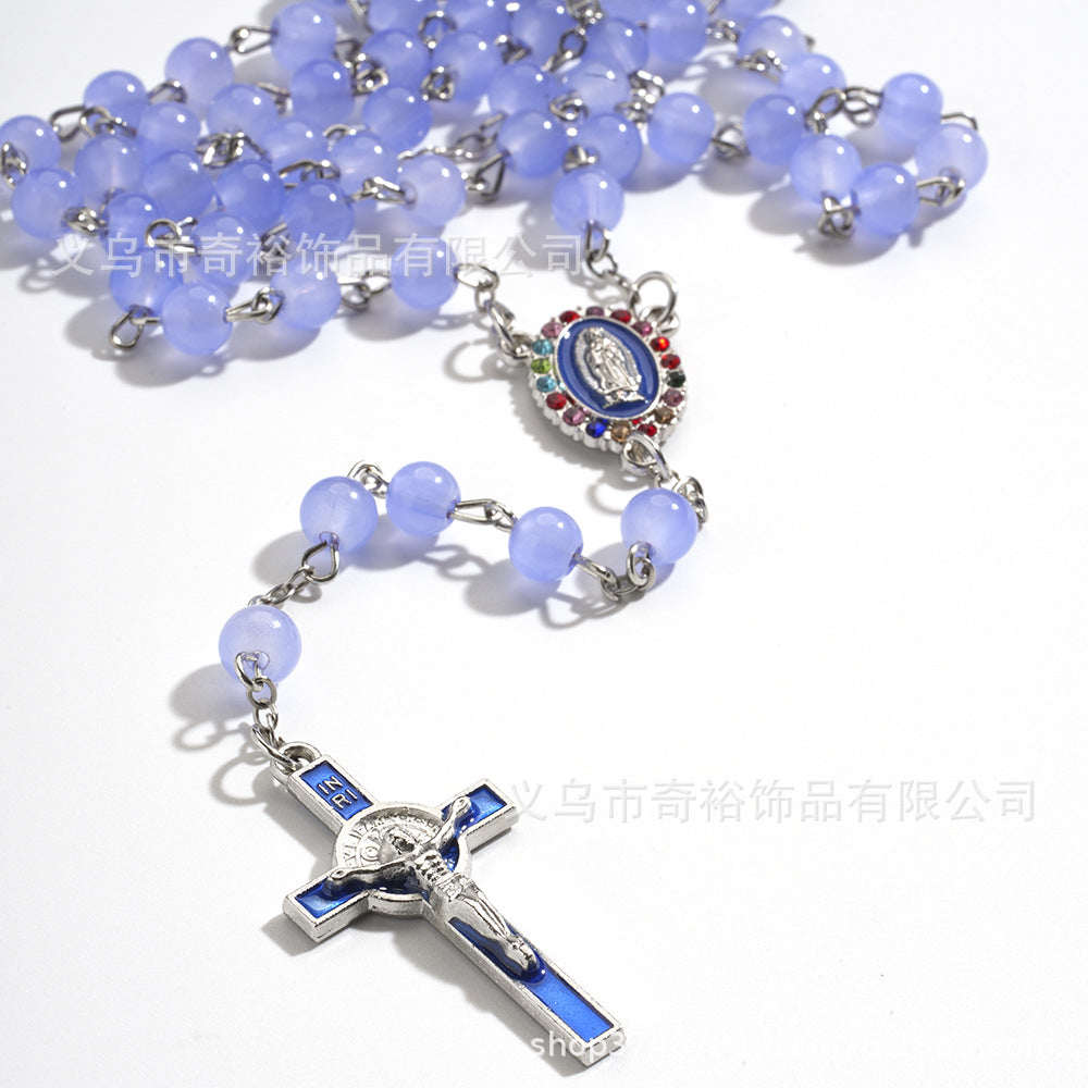 Wholesale 4pcs/pack 6mm Imitation Jade Glass Bead Cross Long Rosary
