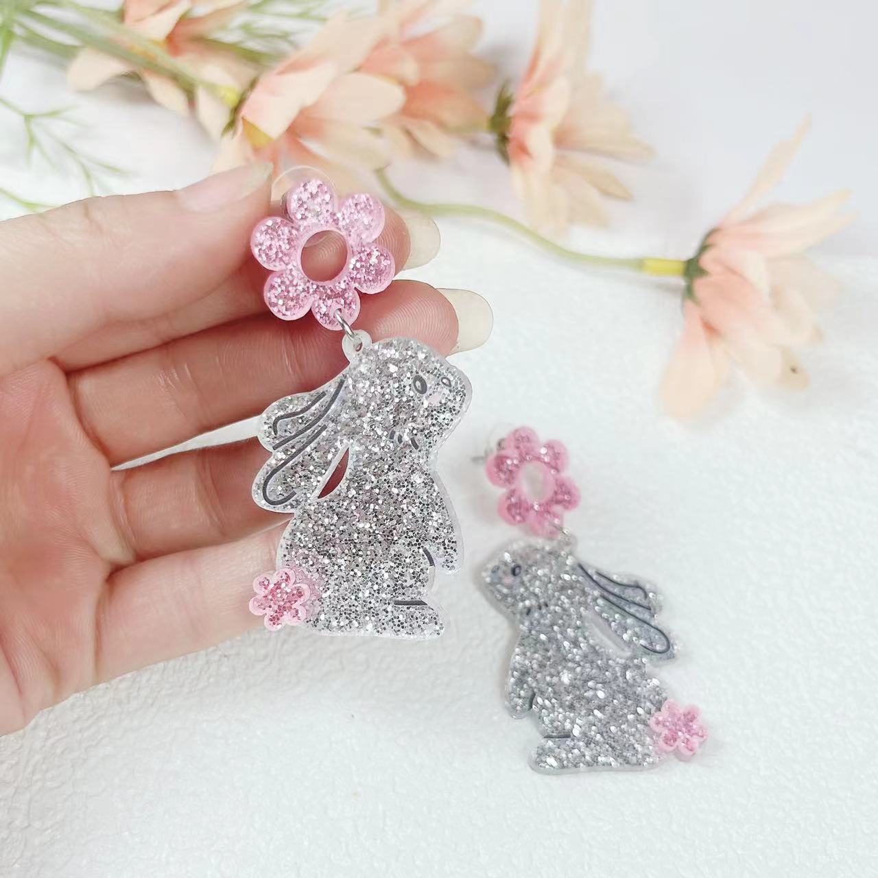 Wholesale Easter animal silver rabbit acrylic cute earrings