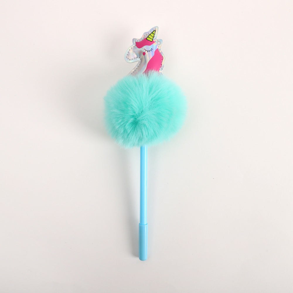 Wholesale Plastic Color Fur Ball Unicorn Ballpoint Pen