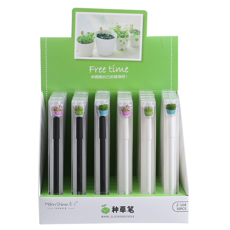 Wholesale 4pcs Creative Grass Pen Rich Flowers Black Gel Pen DIY Mini Potted Pen