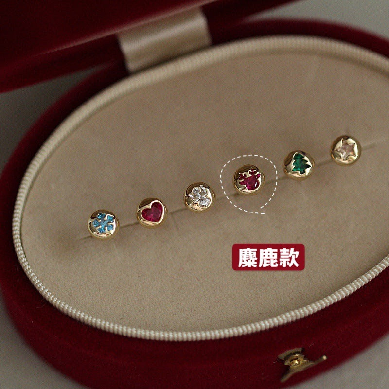 Wholesale Asymmetrical Zircon S925 Sterling Silver Christmas Stud Earrings