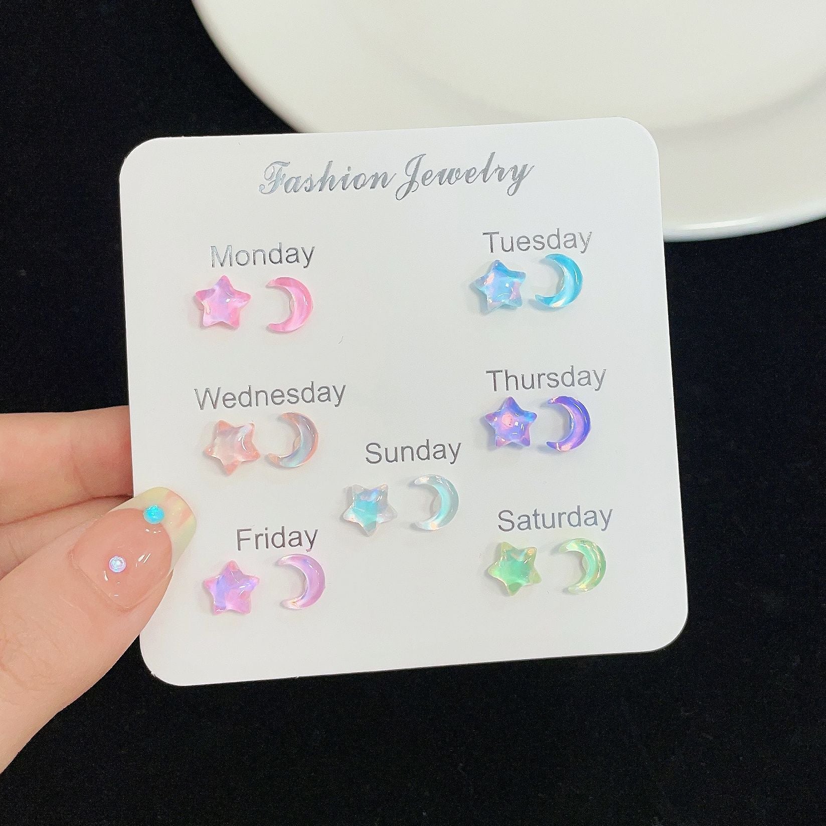 Wholesale Silver Pin Star Moon Girl Stud Earrings