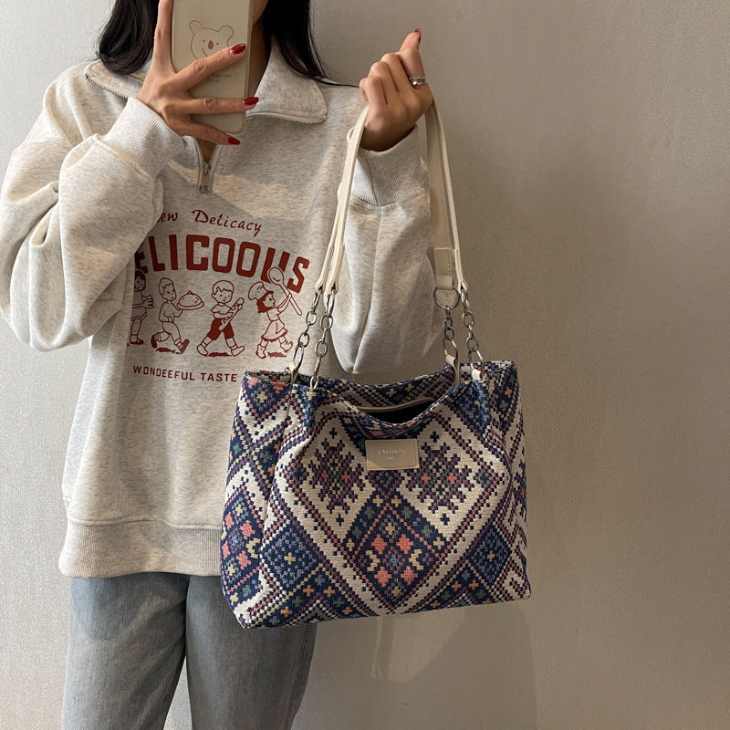 Wholesale Large Capacity Ethnic Style Bag Retro Commuting Tote Bag Shoulder Handbag