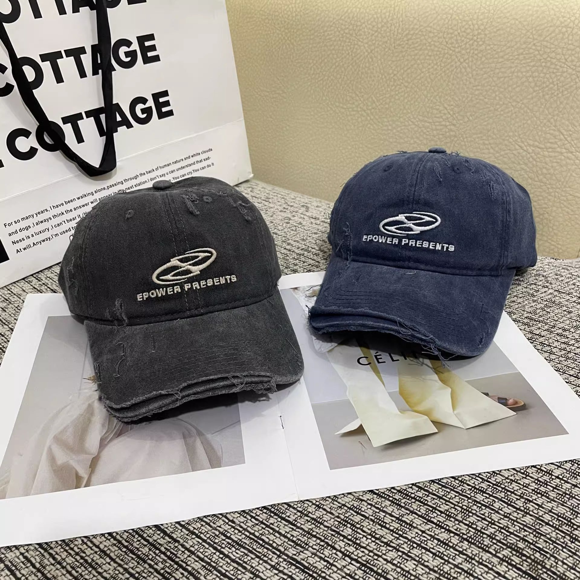 Wholesale letter embroidery ripped distressed all-match baseball cap Women's fashionable sun-proof sun-proof western style peaked cap