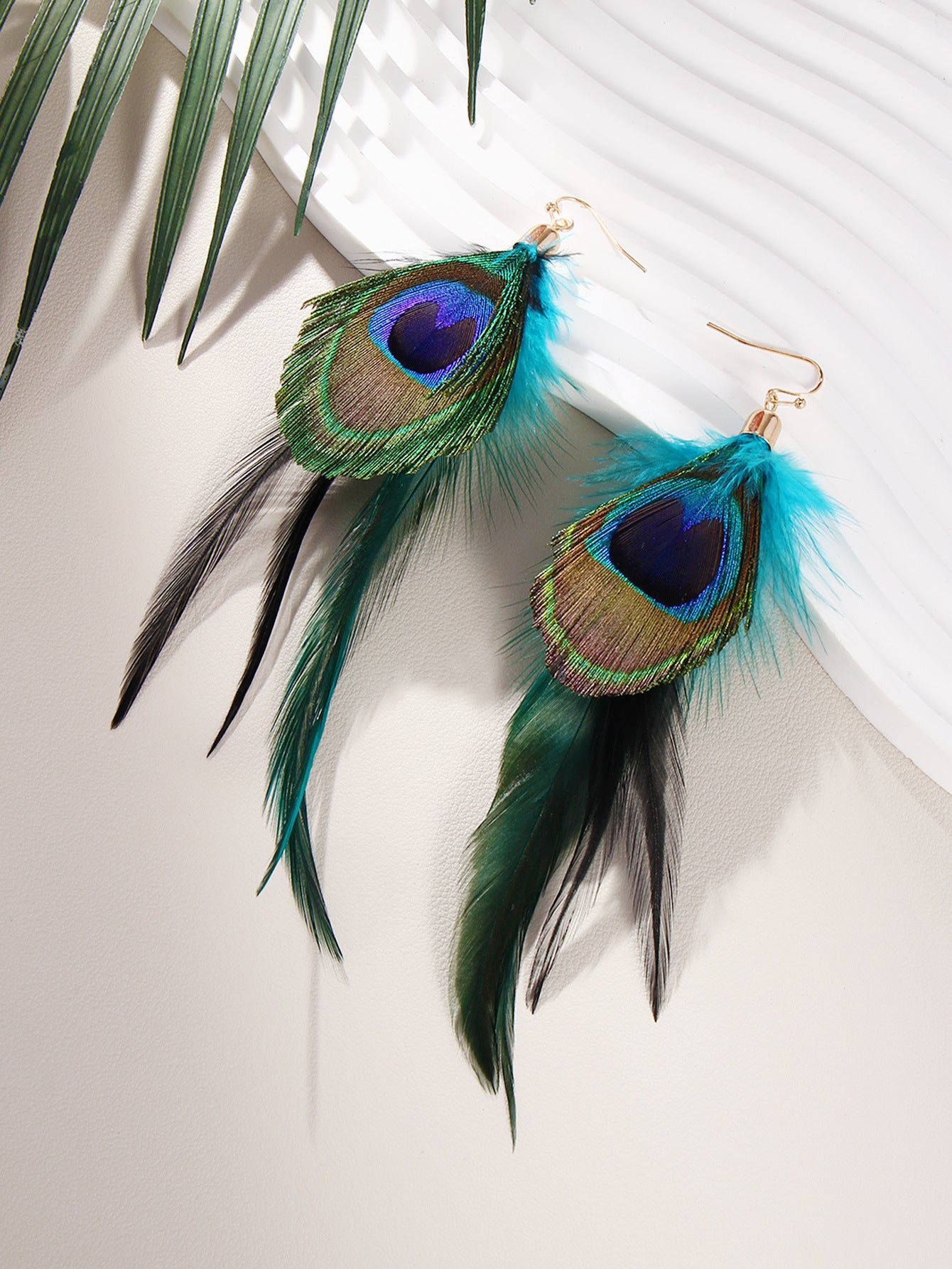 Wholesale Peacock Feather Bohemian Antique Tassel Earrings