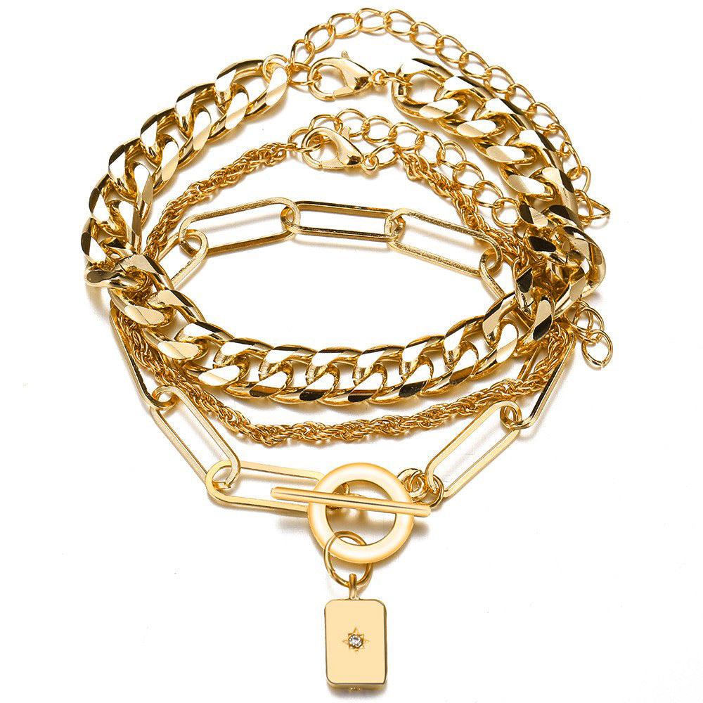 Wholesale Thick Chain Multi-layer Open Alloy Bracelet Set