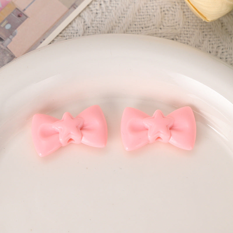 Wholesale  5pcs/pack  cute macaron-colored hollowed-out five-pointed star bow tie beads Acrylic Beads