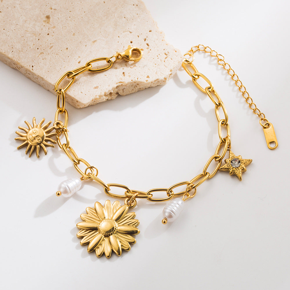 Flower cherry strawberry love pendant titanium steel bracelet