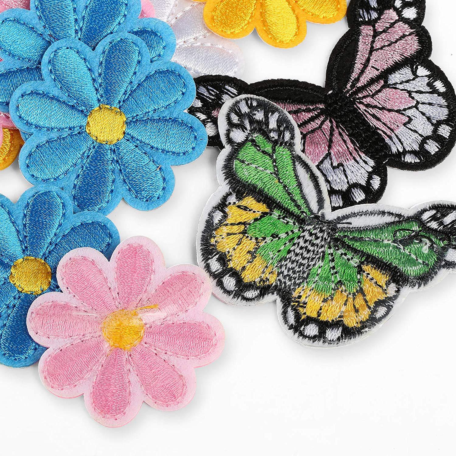 Wholesale Flower Butterfly Embroidery Patches 14 Piece Fabric Applique Set For Clothing DIY Craft Decorative Accent