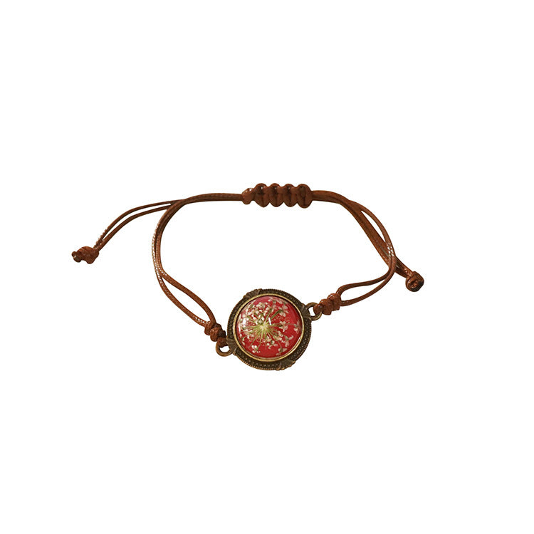 Wholesale 6pcs Vintage Maillard Dried Flower Wax Rope Bracelet