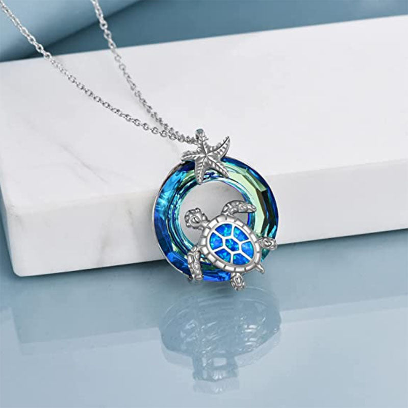 Wholesale  pendant round turtle starfish glass crystal necklace turtle clavicle chain