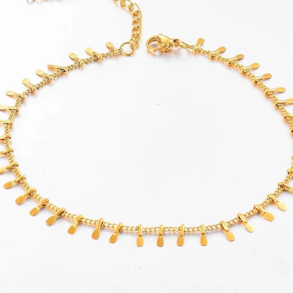 Wholesale Square Tassel Choker Necklace Gold Tone Titanium Steel Trendy Collarbone Jewelry For Women Casual Everyday Wear