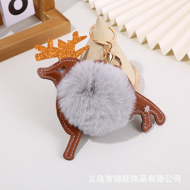 Wholesale Christmas Leather Elk Santa Claus Fur Ball Keychain