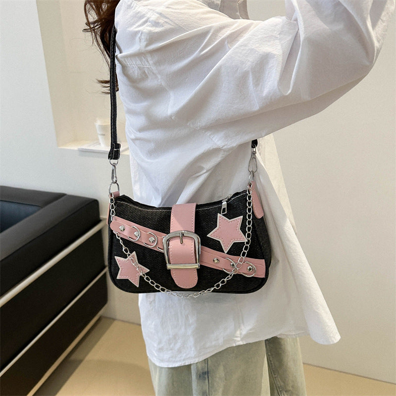 Wholesale Trendy Star Casual Denim Chain Shoulder Underarm Bag