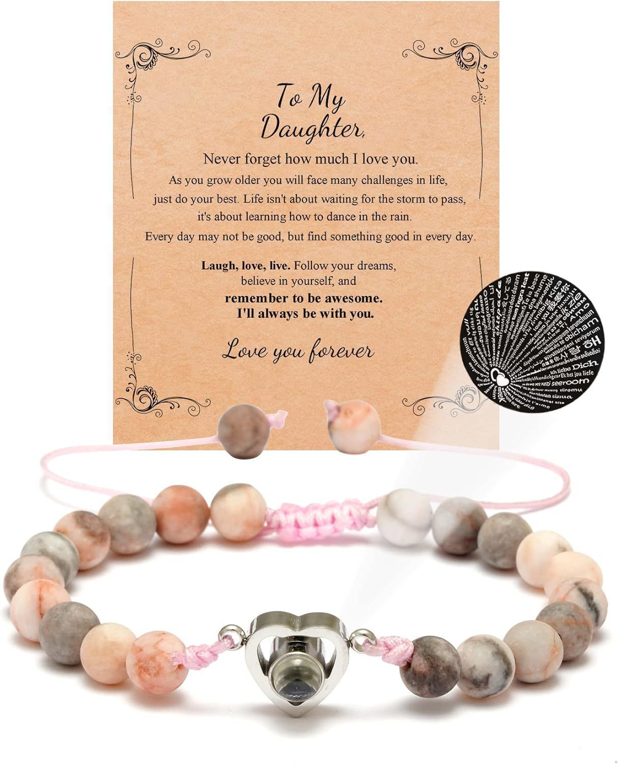 Wholesale Pink Spot Careless Eye Peach Heart Butterfly Natural Stone Bracelet