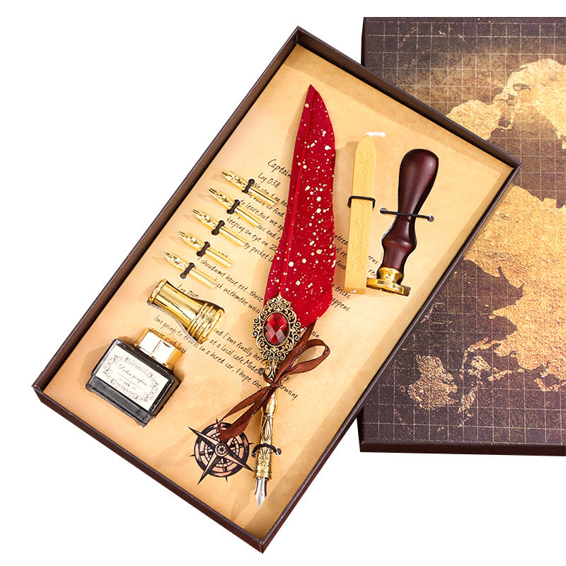 Wholesale Dip Pen Retro Spilled Gold Feather Pen Set Gift Box Gift