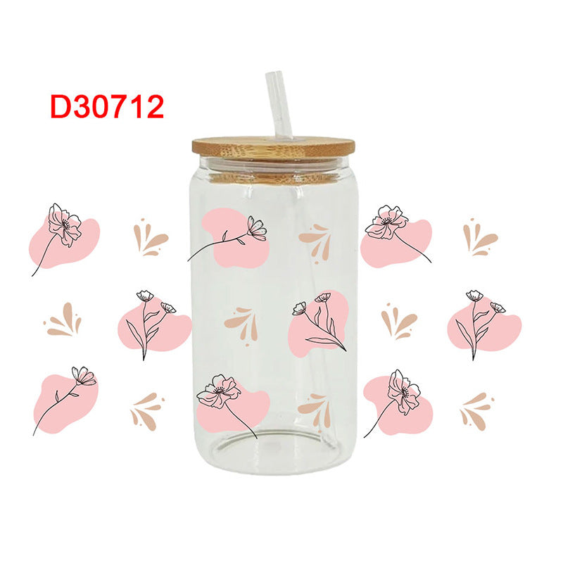 Wholesale Colorful flowers branches and leaves 16oz Cup UV DTF Wraps