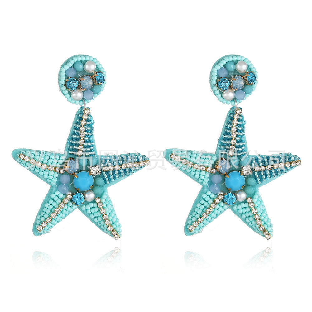 Wholesale Marine Biological Fabric Rice Beads Handmade Sea Star Shell Earrings