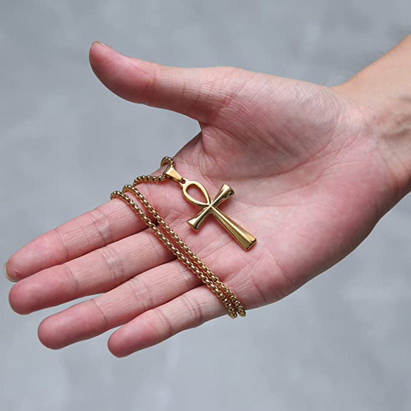 Wholesale Smooth Egyptian Ankh Cross Pendant Men' s Necklace