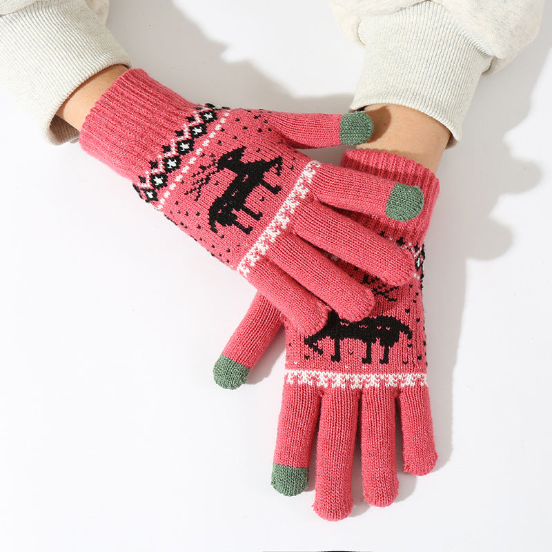 Wholesale Christmas Deer Plus Velvet Thickened Cold-proof Cycling Touch Screen Knitted Gloves