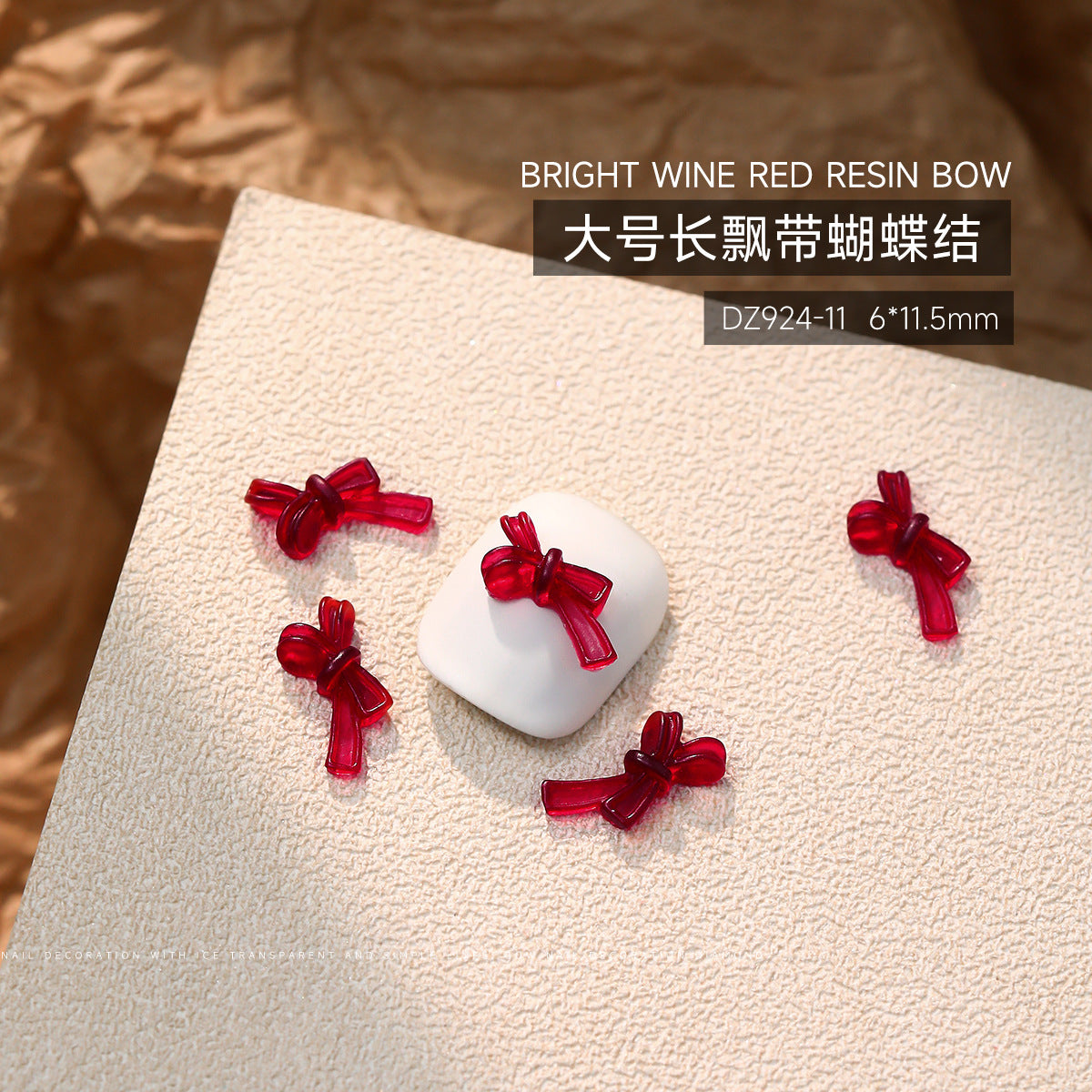 Wholesale 50pcs Bow Nail Art Accessories Burgundy Resin Frosted Mini Three-Dimensional Ribbon Butterfly Bow Tie Nail Decoration