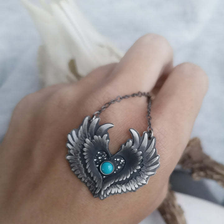 Wholesale Bohemian Angel Wings Love Green Stone Pendant Necklaces