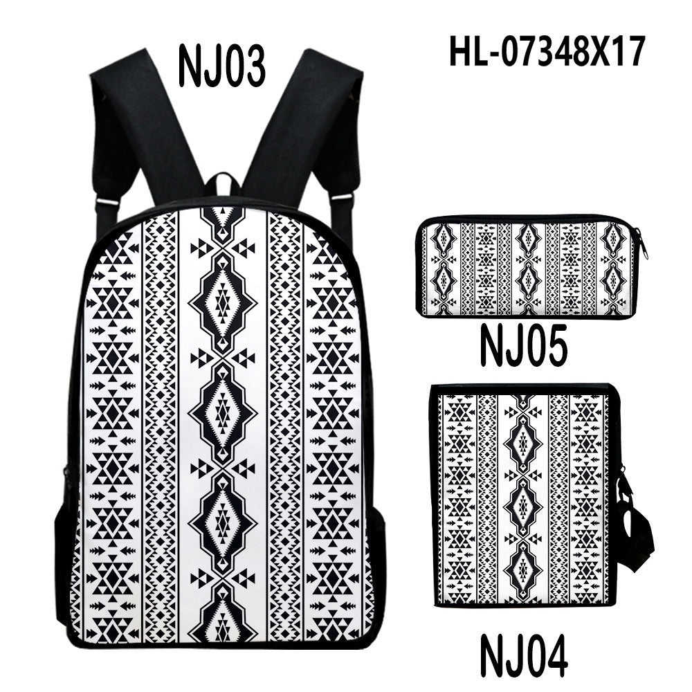 Wholesale Canvas Aztec Pattern Backpack Shoulder Bag Pencil Case Set