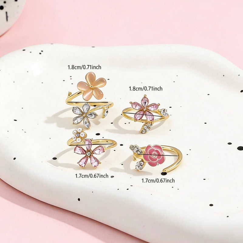 Wholesale Pink flower opening adjustable folding ring