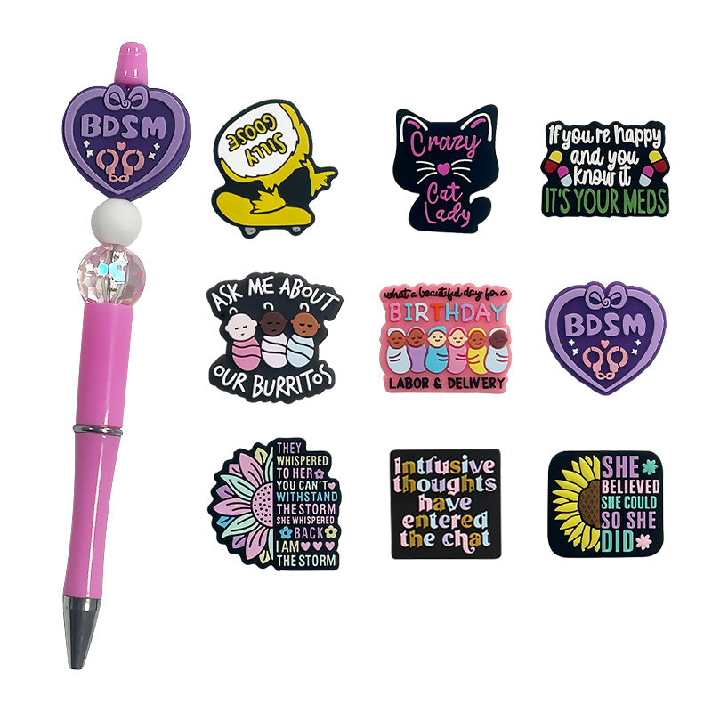 Wholesale 10pcs/pack Silicone Glue Letter Beads DIY Beaded Pen Jewelry Beads