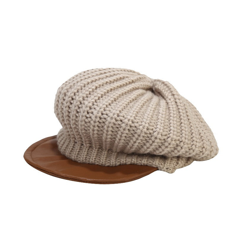 Wholesale Cotton Yarn Stitching Design Leather Knit Cap