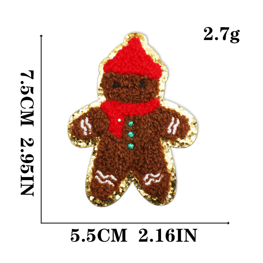 Wholesale Christmas Snowman Embroidered Chenille Sew On Patches Gold Trim For Clothing DIY Craft Supply
