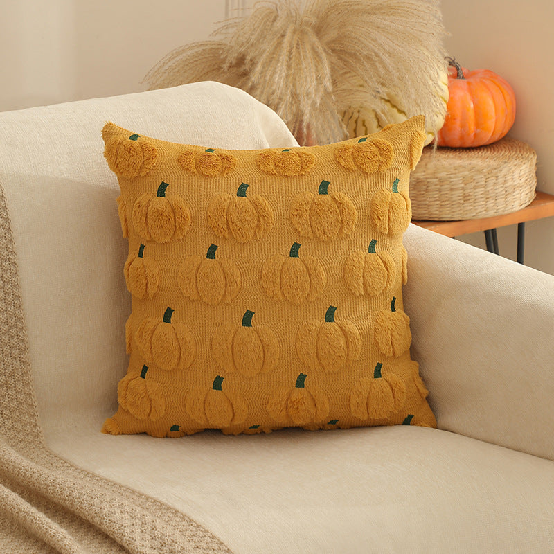 Wholesale Thanksgiving Autumn Plush Quilted Embroidered Pumpkin Orange Pillow Cushion Cover