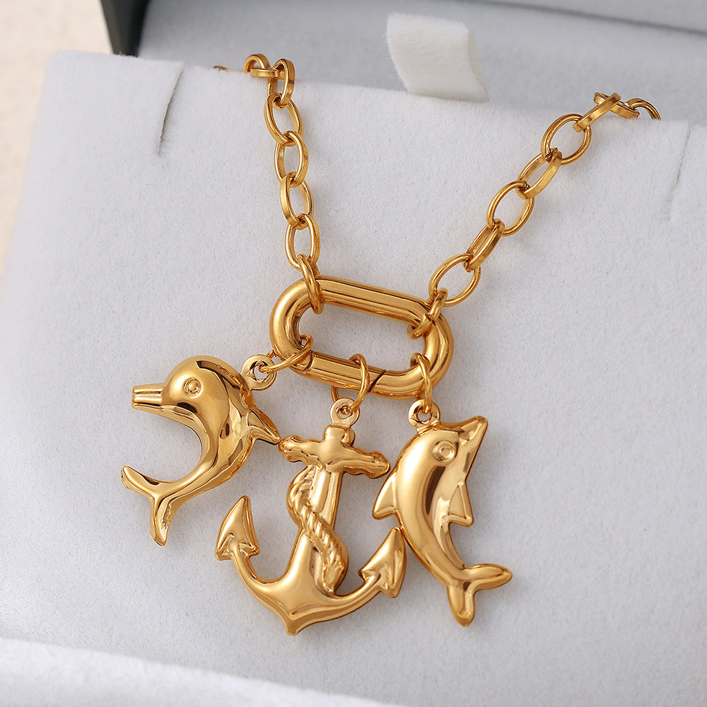 Wholesale Stainless Steel Sun Dolphin Pendant Necklace